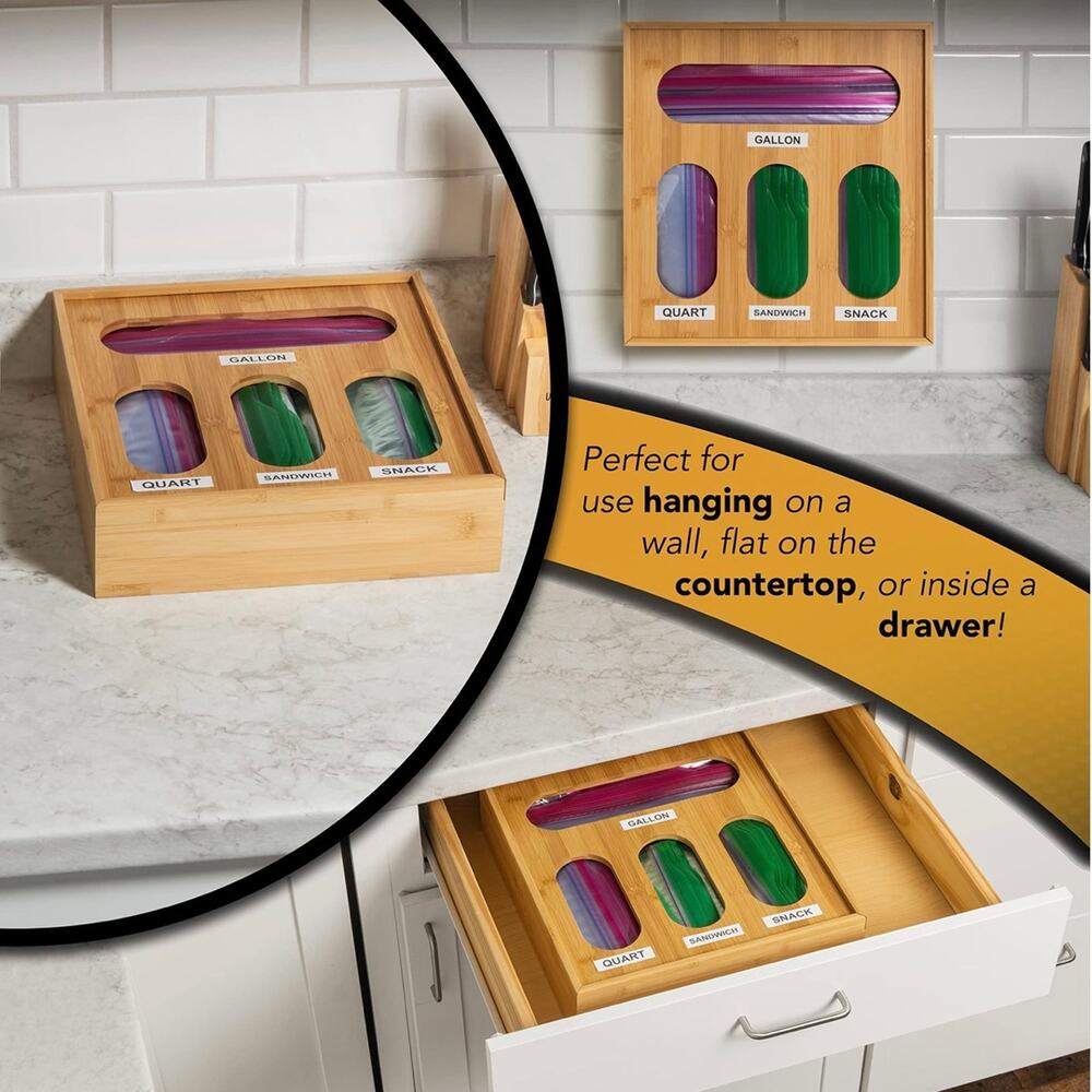 Bamboo ziplock bag organizer for kitchen drawer new - Picture 3 of 9